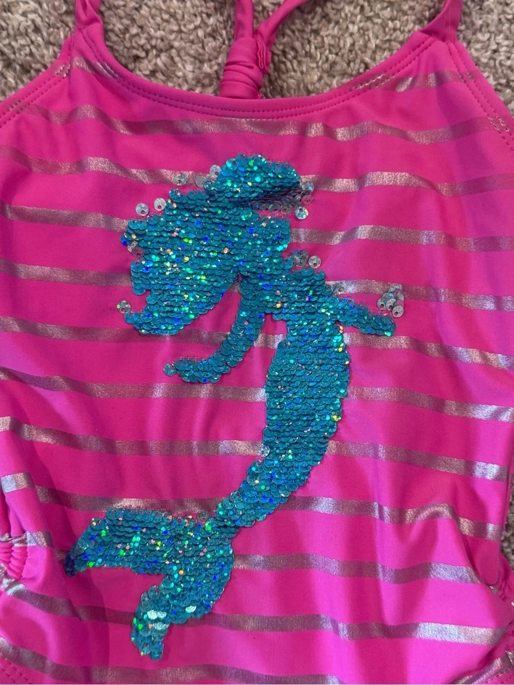 Girls Pink Sequin Mermaid One-Piece Swimsuit with Side Ties Size 4